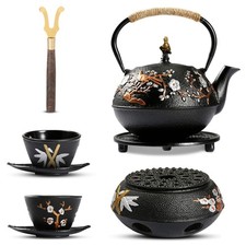 Japanese Cast Iron Teapot Set with Warmer, 720ml, 2 Cups, Infuser, Stovetop Use