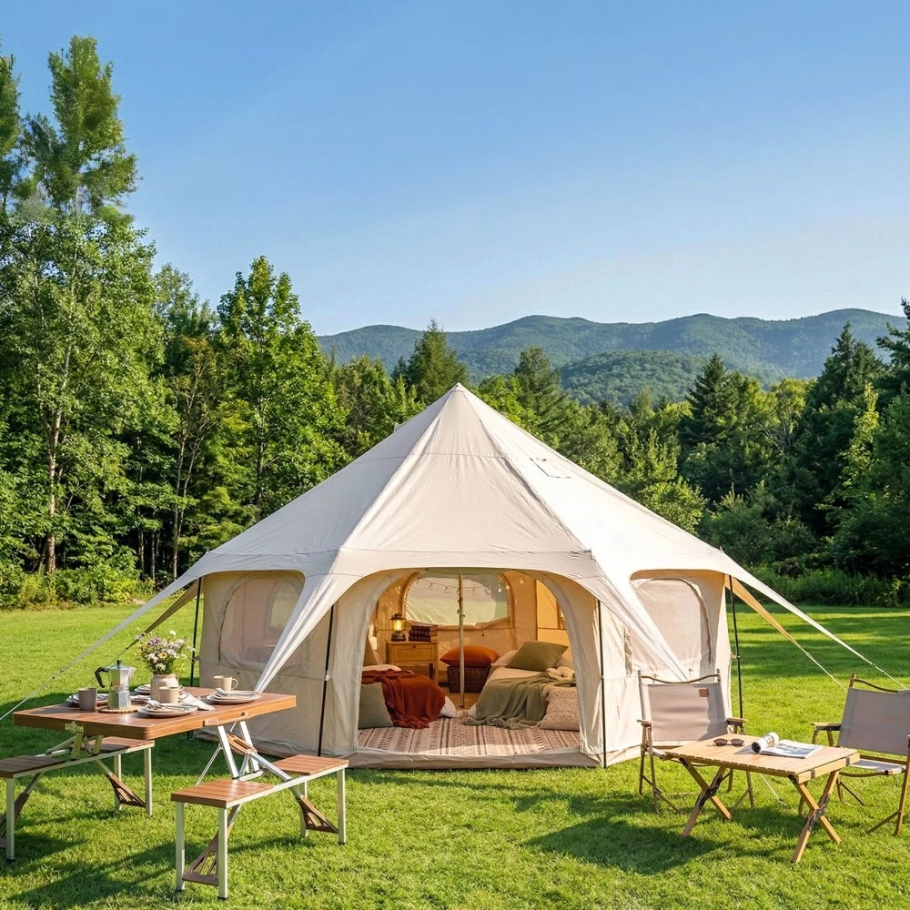 14.8ft 600D Oxford Bell Tent 10-Person 4 Season Waterproof Glamping Tent Yurt