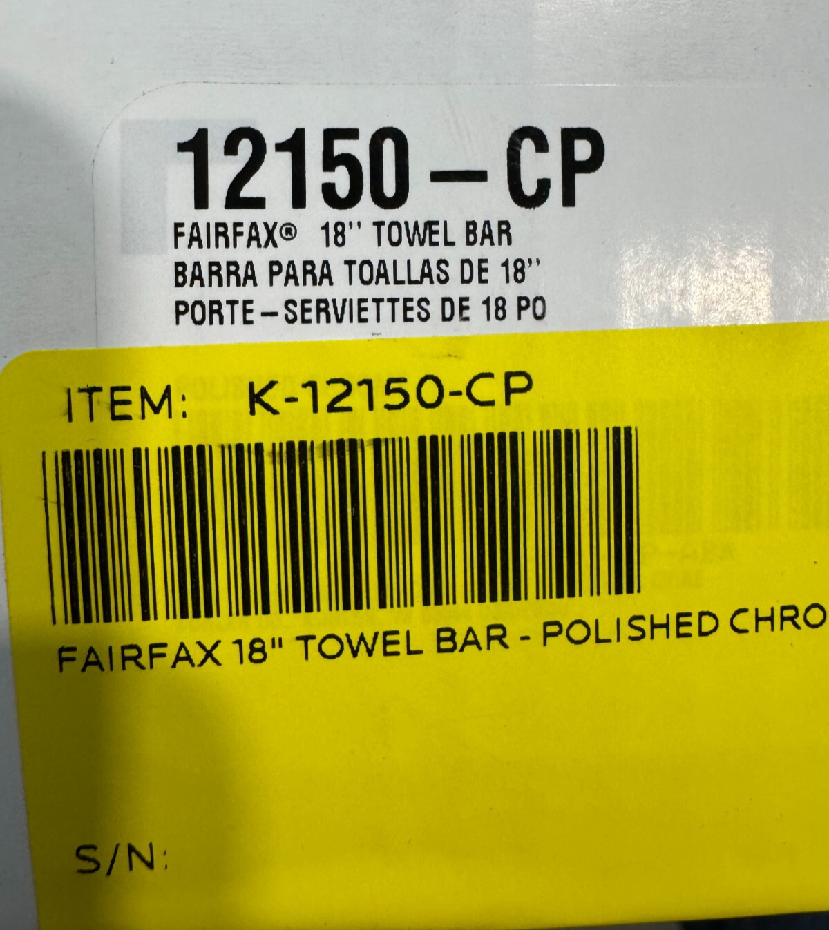 KOHLER K-12150-CP Fairfax 18-Inch Bathroom Towel Bar POLISHED CHROME New!