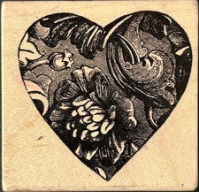 Magenta Baroque Floral Ivy Heart Rubber Stamp