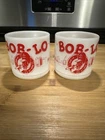 2 Vintage Bob-Lo Island Milk Glass Coffee Cup Souvenir  Fire King 1950s Detroit