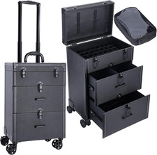 Rolling Nail Case - Wheeled Vegan Leather Manicure Storage Organizer for Nail Te