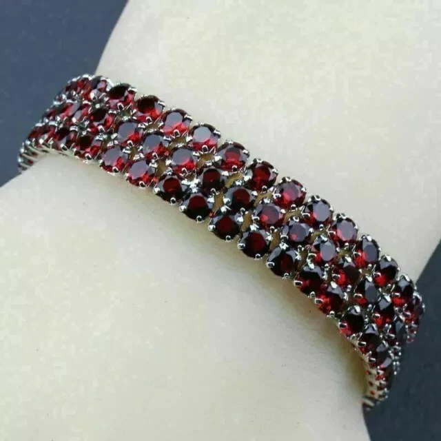 VALENTINO Bracciale Tennis Granato Rosso 20Ct Taglio Tondo Creato in Laboratorio Placcato Oro Bianco 14K 7"
