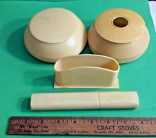 Vintage Ivory-Tone Celluloid Vanity 4-Piece Set