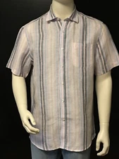 BLUE Saks 5TH Avenue Men's Regular Fit Linen Striped Pink & Blue Shirt SS S - 2X