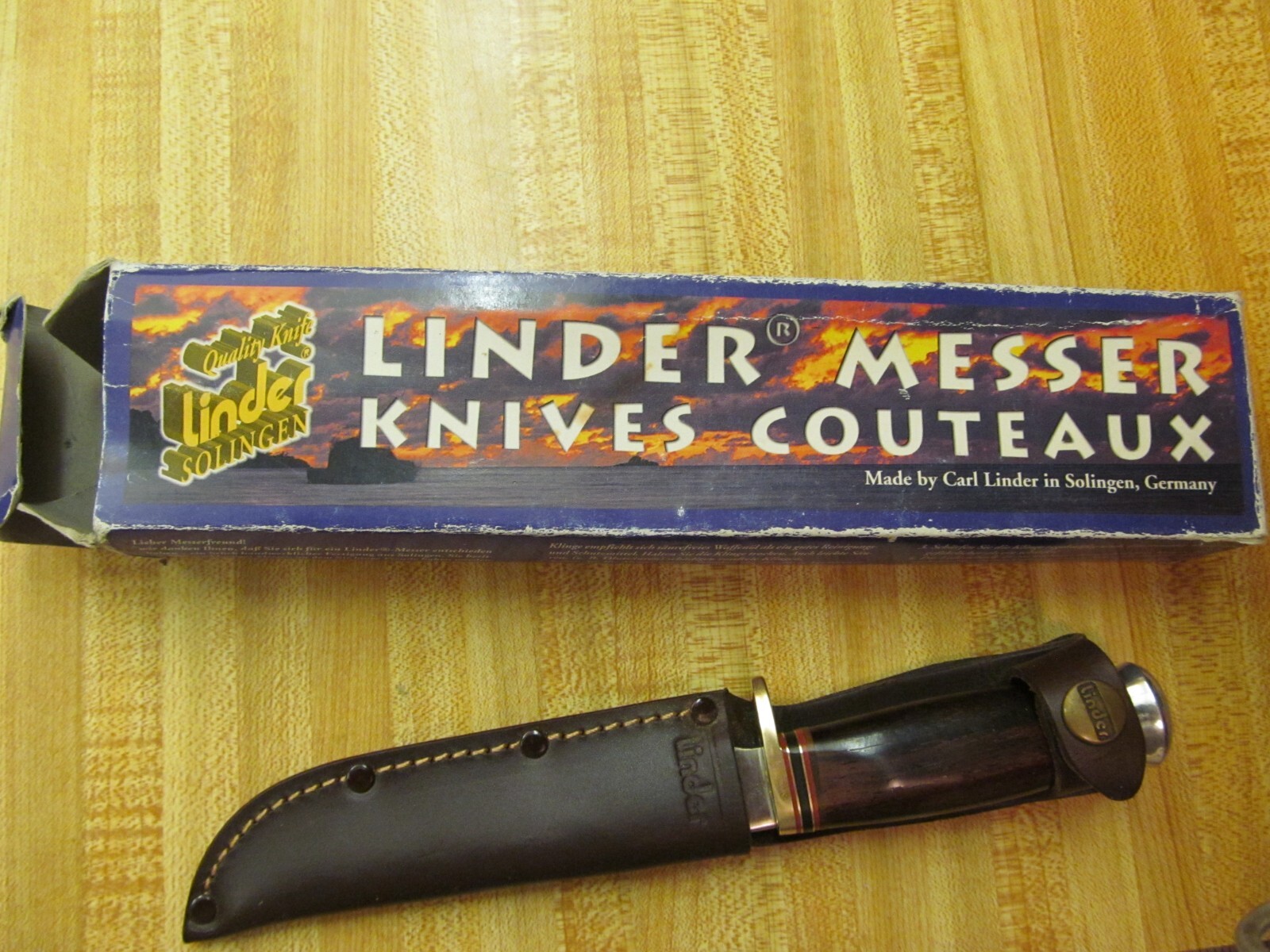 Vintage Linder Fixed Blade Traveller Knife W/Sheath Wood Handle
