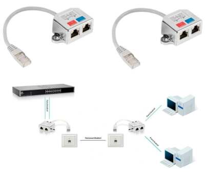 2er Set Portdoppler Netzwerk Splitter RJ45 Verteiler Y-Adapter 2x LAN Ethernet