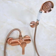 Red Copper Wall Mount Bathroom Shower Faucet Hand Held Shower Spray Mixer Tap
