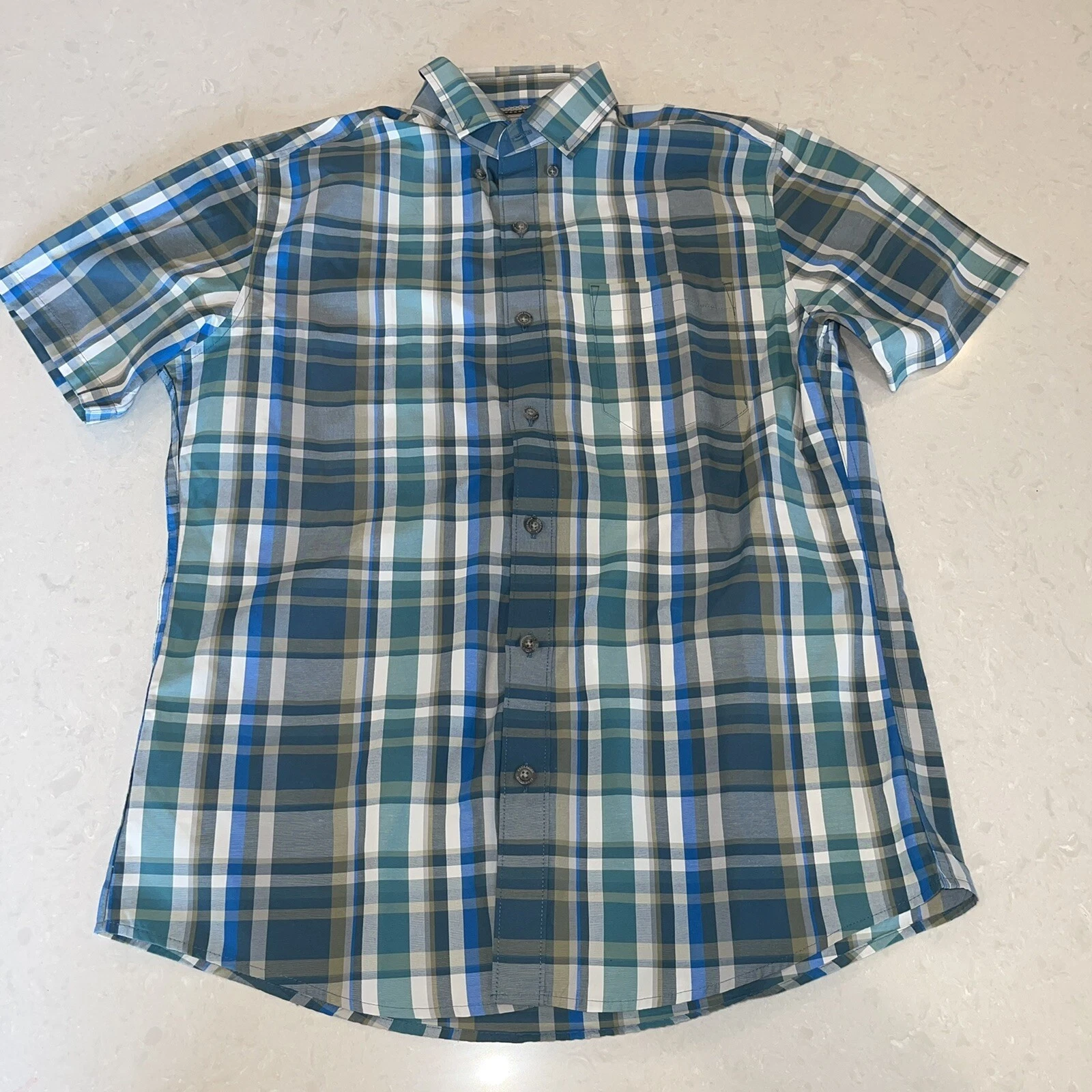 Eddie Bauer Mens Travex Lightweight Short Sleeve Plaid Camp Hiking Shirt Sz L