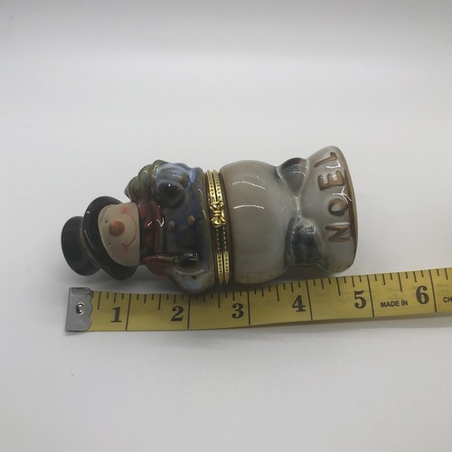Snowman Scarf Gift Top Hat Christmas Tree Porcelain Trinket Jar Box - Picture 15 of 18