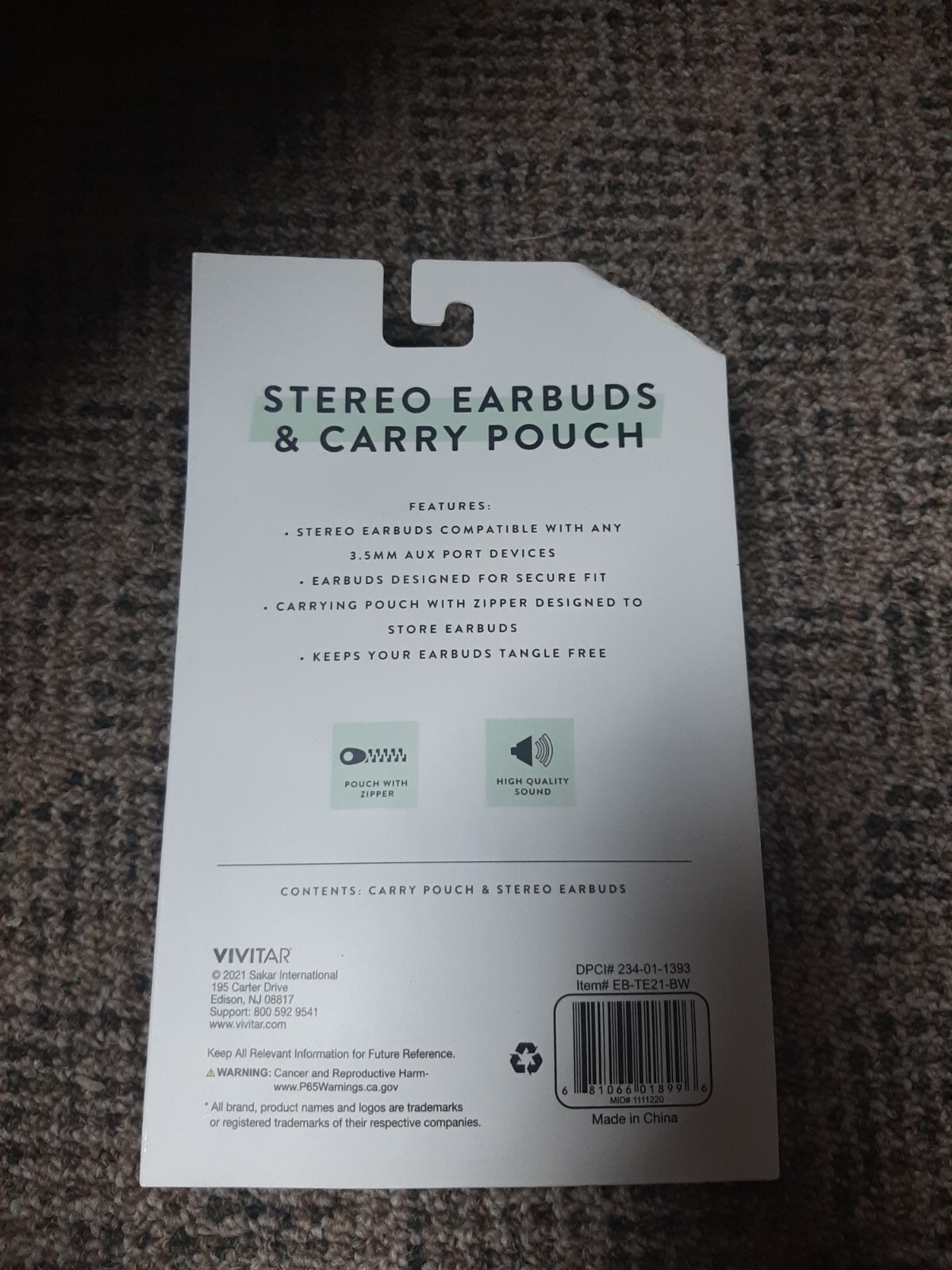Vivitar "My Brain Is 80% Song Lyrics" Black Stereo Earbuds & Carry Pouch 