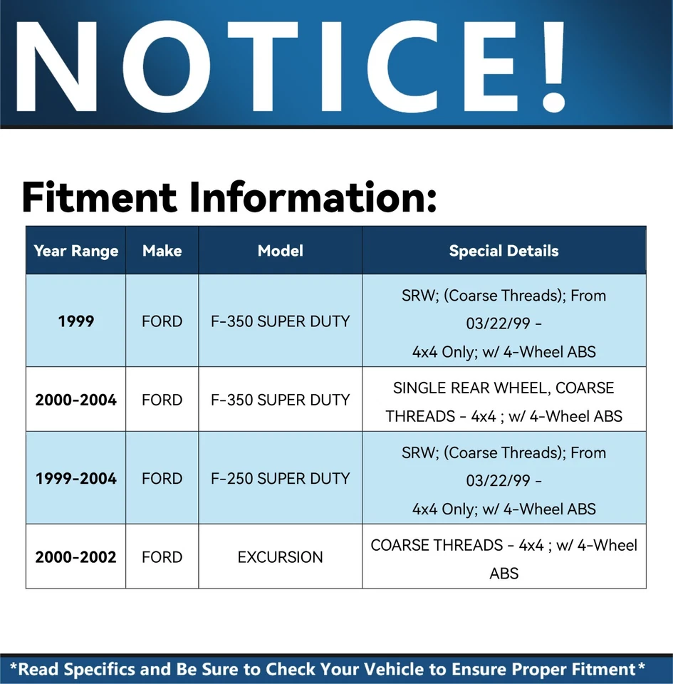 4WD Front Wheel Bearings and Hubs for 1999 - 2002 Ford F-250 F-350 SD Excursion - Image 2 of 4