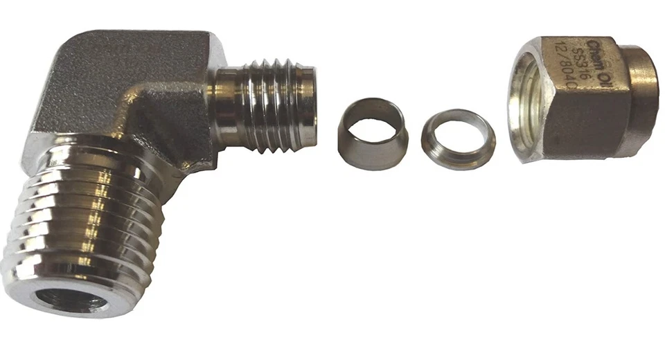 1/4" Tube x 1/4" MNPT Male Elbow Fitting 316ss Chem Oil S1-103-04-04 - Image 2 of 2