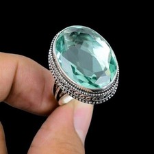 Green Amethyst Ring 925 Sterling Silver Ring Handmade Gemstone Ring Women's Ring