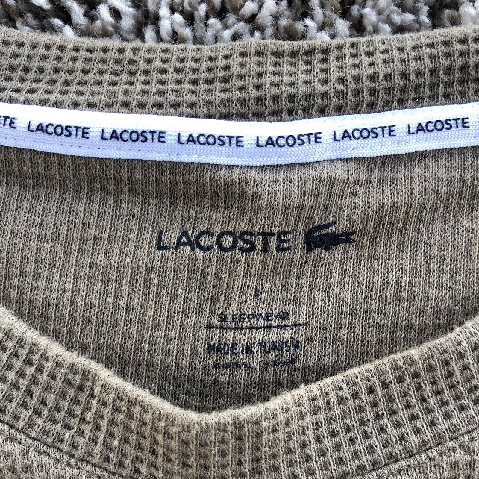 Lacoste Sleepwear Shirt Mens Size L Khaki Tan Thermal Long Sleeve Embroider Logo thumbnail 4