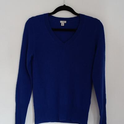 Halogen Womens 100% Cashmere Sweater Sz S Vneck Cobalt Blue Quiet Luxe Old Money
