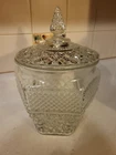 VTG Anchor Hocking 11" Large Glass Wexford Diamond Cut Design Cookie Ice Jar/Lid