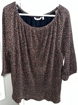 Soft Surroundings brown/black shimmer leopard animal print pleated blouse PXL
