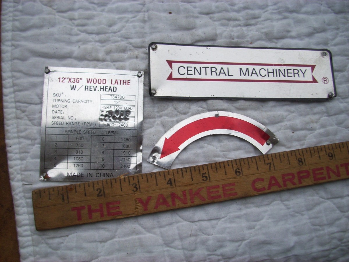 Name & Model Plates from Central Machinery 12