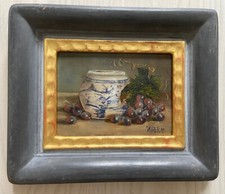 Dekoratives kleines Ölbild in grau/goldenem Modellrahmen