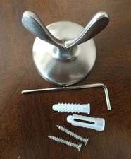 Double Robe Hook, BRUSHED NICKEL with installing screws and tool