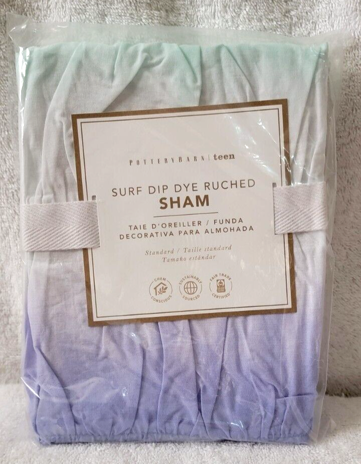 Pottery Barn Teen SURF DIP DYE RUCHED Pillow Sham Aqua Purple STANDARD NWT  #P416