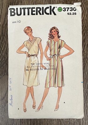 80s Criss Cross Front Dress Knee Length Size 10 Bust 32.5 Butterick 3730