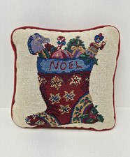 Vtg White Maroon Noel Stocking Tapestry Christmas Throw Pillow