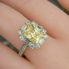 3.40Ct Canary Yellow Radiant Cut Diamond Engagement Ring In 14k White Gold Over