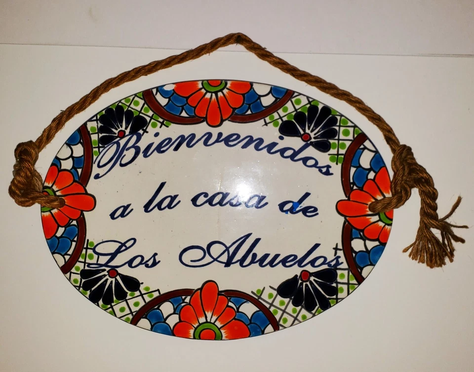 Placa Cerámica Talavera Bienvenidos Los Abuelos Años 60 MCM México 13x9.5 De Colección Foto 2 de 3