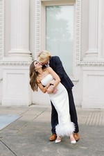 STUNNING White Jovani Dress With Feathers. Worn Once For Pics. Originally $850.