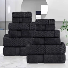 Chevron Zero Twist Solid and Jacquard Cotton 12 Piece Bathroom Towel Set