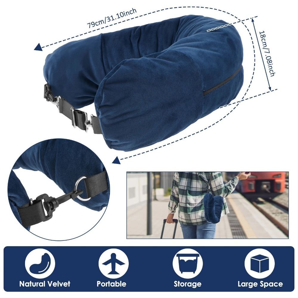 Velvet Stuffable Travel Neck Pillow with Hidden Storage Compartment