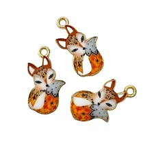 10 Charms Brown Grey Sleeping Fox Gold Bead Drop Dangle 19x11mm Pendants