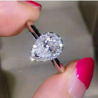 Pear Cut 2.20Ct Diamond White Gold Over Halo Engagement Ring Simulated Size 5.5