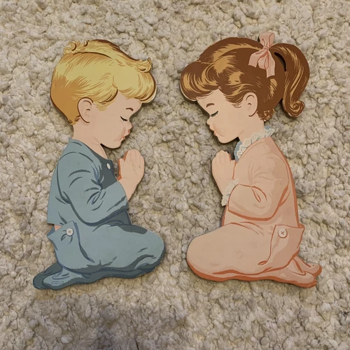 Vintage Praying Boy Girl Nursery Wall Hangings Dolly Toy