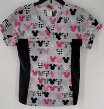 Disney Mickey Mouse Scrub Top Size Small - Pink  Black