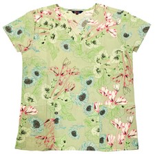 Womens Fashion Medical Nursing Scrub Tops Light Green Base Flowers M