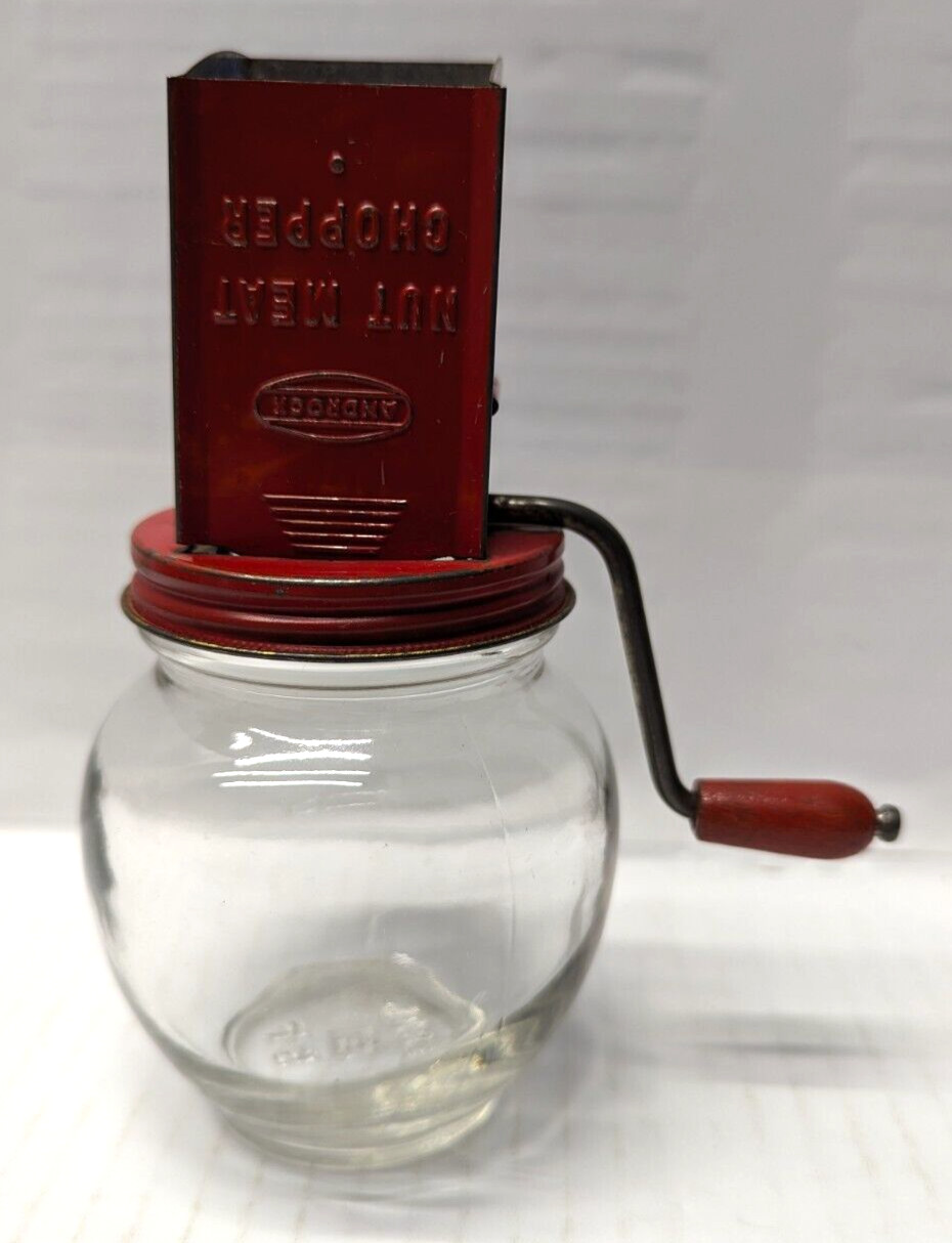 Vintage ANDROCK NUT MEAT CHOPPER Hazel Atlas Red