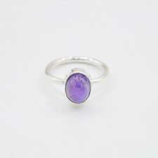 Purple Amethyst Band Ring 925 Sterling Silver Natural Oval Gemstone Ring