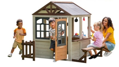 KidKraft Pioneer Cottage Wooden Playhouse with Doorbell and 13 Pieces