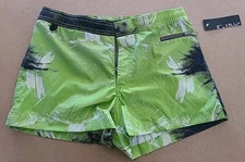 Men s Swimwear- Swim Short- C-IN2- 30 In Waist- Cotton Nylon- Green & Black