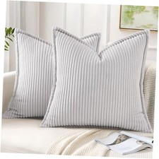 Corduroy Throw Pillow Covers 18x18 Set of 2, 18" x 18" Pack of 2 Grey