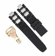RUBBER  STEEL BAND FIT CARTIER 21 AUTOSCAPH CHRONOSCAPH WATCH BLACK ROSE CLASP