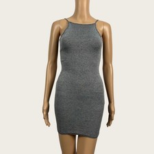 BooHoo Size 6 Gray Black Stripe Bodycon Short Mini Dress Stretchy Knit Party