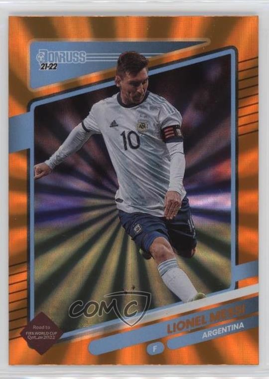 2021-22 Panini Donruss Road to Qatar Holo Orange Laser Lionel Messi #1 0yi4