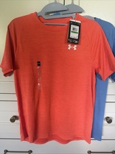 Two Under Armour UA Youth Large Short Sleeve Tech Tee Gear Orange And Blue NWT