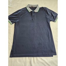 G/FORE Mens Navy Blue Skull Jacquard Polo Shirt Striped Collar Size M Skull