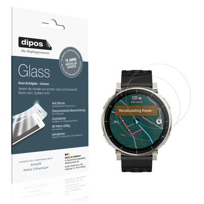 2x Schutzfolie für Amazfit Active 3 Premium - Anti-Shock 9H Folie dipos Glass