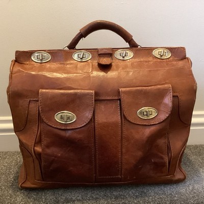 VINTAGE FRANZÖSISCHES GROSSES CAMELLEDER ARZTGEPÄCK WEEKENDER REISETASCHE. PROP